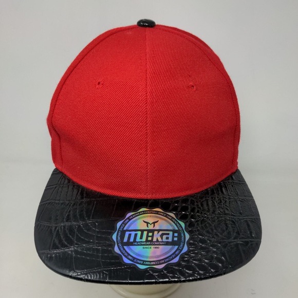 Muka Men's Snapback Flat Bill Hat Red Size OSFA Blank 100% Acrylic W/Sticker - Picture 2 of 8